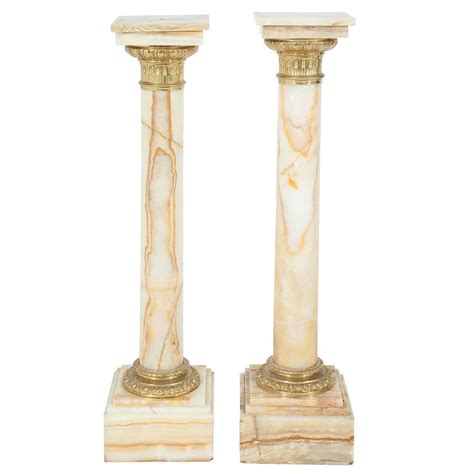 Pair of Ormolu-Mounted White Marble Columns For Sale at 1stdibs