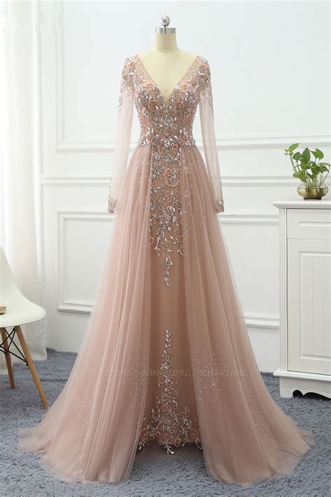 BMbridal Elegant V-Neck Long Sleeves Appliques Beadings Prom Dresses with Overskirt in 2021 ...