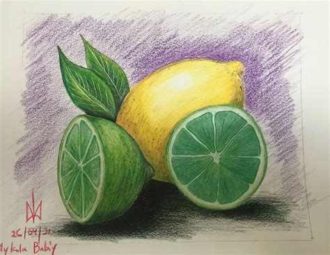 Limes and Lemons. Colour Pencils. Practice - Mykola Babiy Ukrainian/Irish Artist