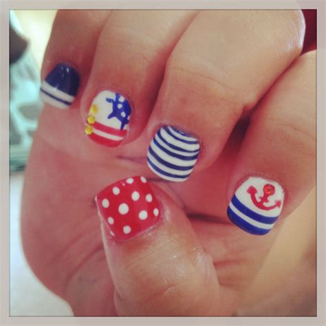 red white and blue gel manicure nautical manicure striped nails nail ...