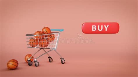 3d Illustration of Shopping Cart Full of Baseball Balls with Button Buy. Stock Illustration ...