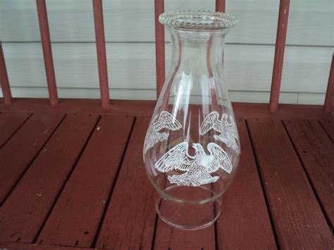 ANTIQUE GLASS OIL LAMP CHIMNEY GLOBE ETCHED AMERICAN EAGLE GREAT SEAL of US | #3888475746
