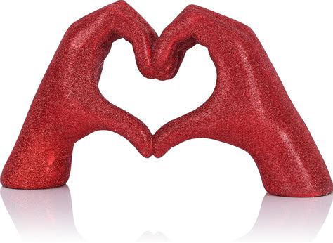 Amazon.com: Glitter Heart Hands Sculpture Knick Knacks Home Decor, Dark Red Heart Hands Couples ...