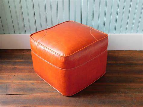 Vintage Orange Vinyl Hassock ~ Mid Century Footstool ~ Retro Square Ottoman Vintage Frames ...