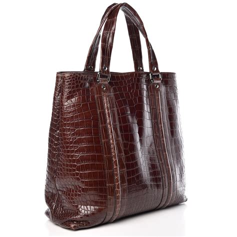 GUCCI Crocodile Tote Bag Brown 382336 | FASHIONPHILE