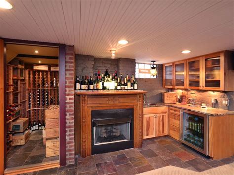 Wine cellar/bar with fireplace! | Fireplace, Liquor cabinet, Wine cellar