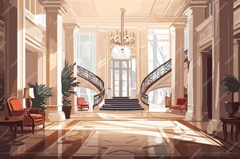 Premium Vector | Interior of a classic hall with columns vector art illustration