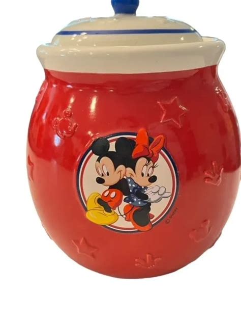 DISNEY COOKIE JAR Mickey and Minnie Mouse Red White Blue Ceramic & Lid EUC $25.81 - PicClick