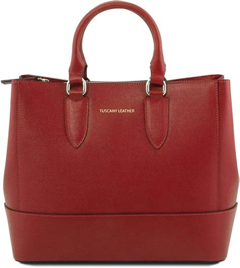 Amazon.com: Tuscany Leather TLBag Saffiano leather handbag Red