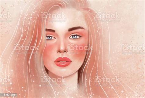 Light Cute Gentle Modern Female Cream Art Portrait Light Face With Makeup And Blond Hair Stock ...
