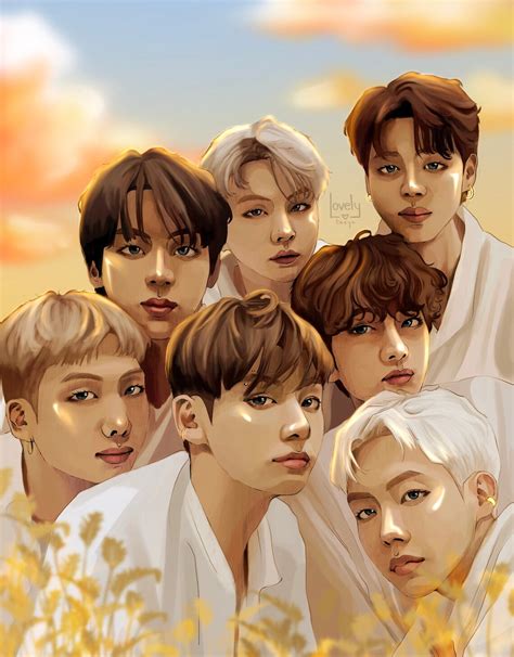 BTS OT7 Jimin Suga J-Hope V Jungkook RM Jin Art Print Fanart | Etsy