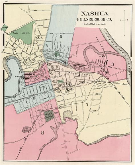 Vintage Map of Nashua NH - 1877 Drawing by CartographyAssociates - Fine Art America