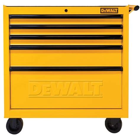 the dewl tool cabinet is yellow and has four drawers on one side, with ...