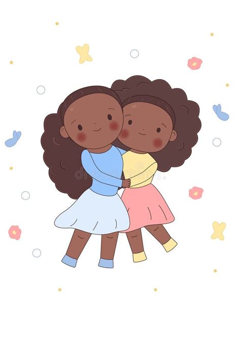 Cute African American Little Sisters Hugging. Sisterhood. Kawaii ...