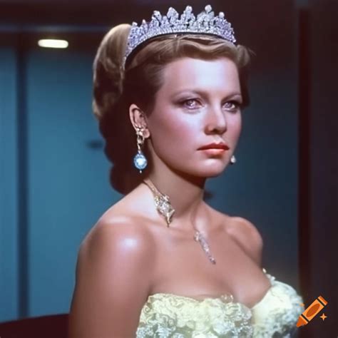 Portrait of female captain kirk in a ballgown on the deck of the enterprise on Craiyon