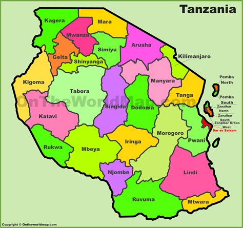 Tanzania regions map