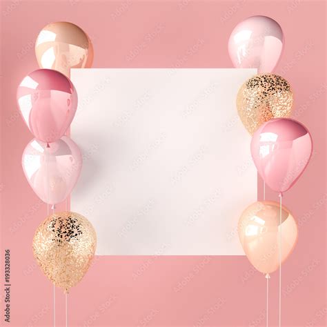 Pink color and golden balloons with sequins and white sticker. Pink ...