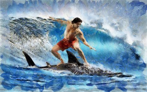 Shark surfing Painting by Georgi Dimitrov - Fine Art America