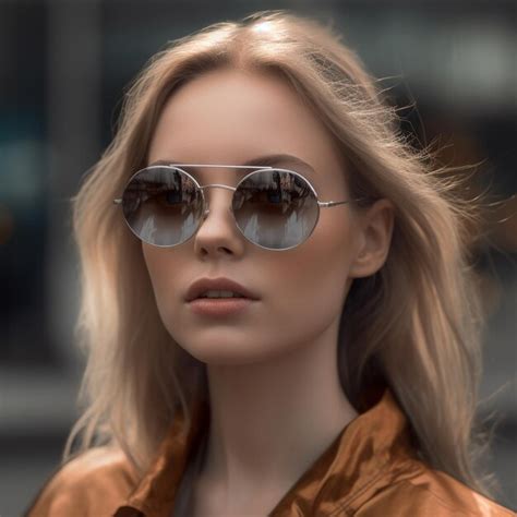 Premium AI Image | A woman wearing a brown leather jacket with sunglasses