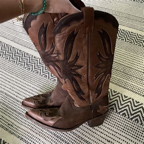 Brown unique cowboy boots. They were my moms so... - Depop