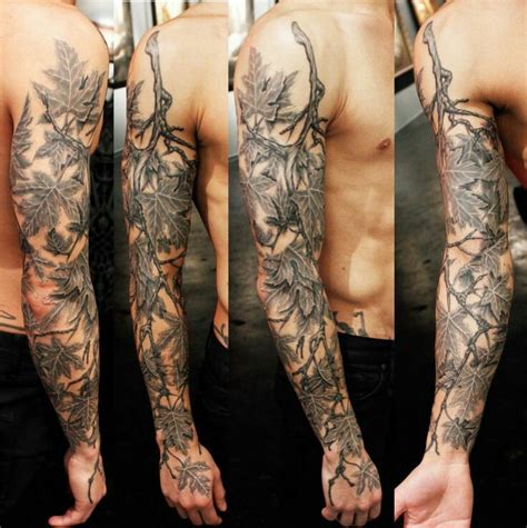 Tattoo full sleeve wood leaves vegetal flora | Tattoo sleeve men, Camo ...