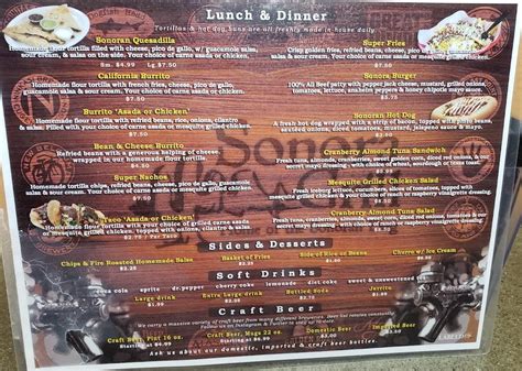 Menu at Sonora Grill restaurant, Moreno Valley