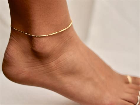 Gold Anklet Dainty Gold Anklets Simple Gold Rose or - Etsy Singapore