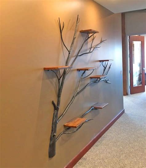 This Giant Iron Tree With Wooden Wall Shelves Adds Incredible Rustic Design To Your Home