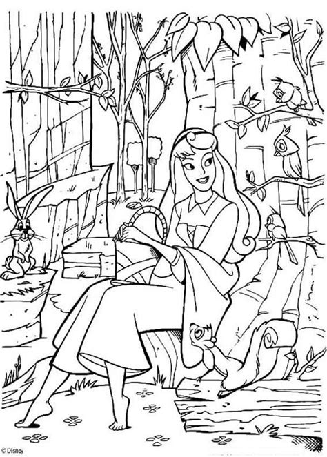 Princess aurora with forest animals coloring pages - Hellokids.com