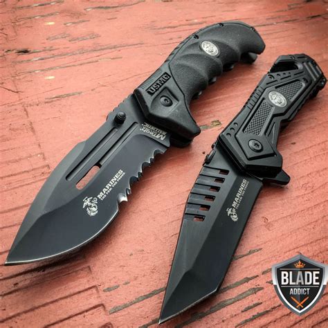 2PC USMC MARINES TACTICAL SPRING ASSISTED FOLDING KNIFE Blade Pocket Open Pocket Knife Brands ...