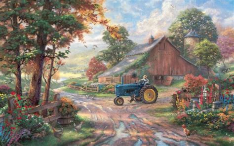 Qunexc 24X36 INCH / ART SILK POSTER / Paintings Summer heritage Thomas Kinkade Kinkade farm ...