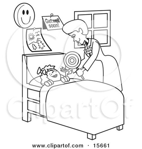 Coloring Book Page Of A Friendly Registered Nurse Bending Over A Sick Girl In A Hospital Bed ...