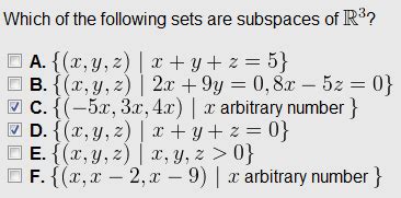 linear algebra - Which of the following are subspaces of $\Bbb R^3$? - Mathematics Stack Exchange