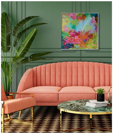 Summerscape painting by Alanna Eakin #coral #velvet #sofa # ...