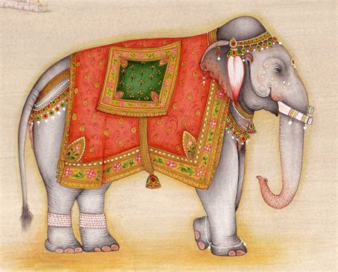 Miniature Painting Of Elephant Natural Color On Paper Mughal | Etsy | Indian elephant art ...