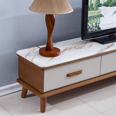 White & Walnut TV Stand up to 85" Faux Marble Top 3-Drawer Media Console