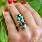 Hematite & Turquoise Crystals Handmade Ring - Any Size | eBay