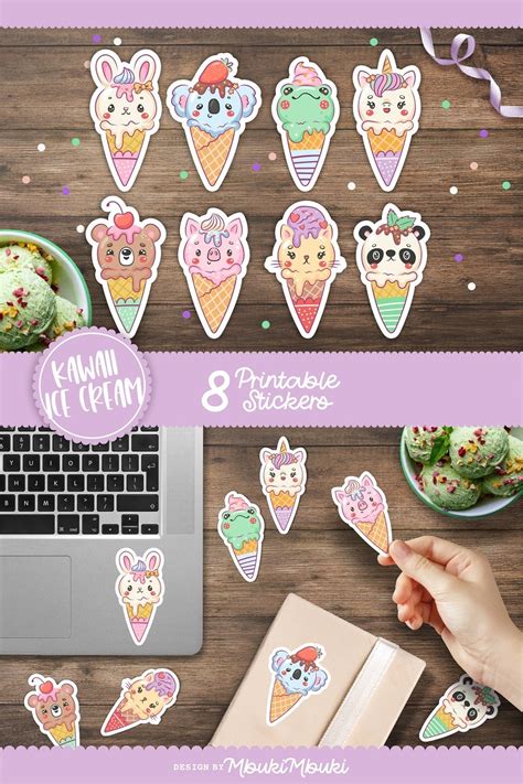 Cute Ice Cream With Animal Face Stickers | 8 Funny Designs