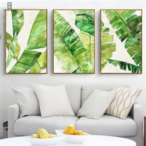 Modern Canvas Unframed HD Pattern Paintings Posters Wall Art Vibrant Tropical Plants Green Leaf ...