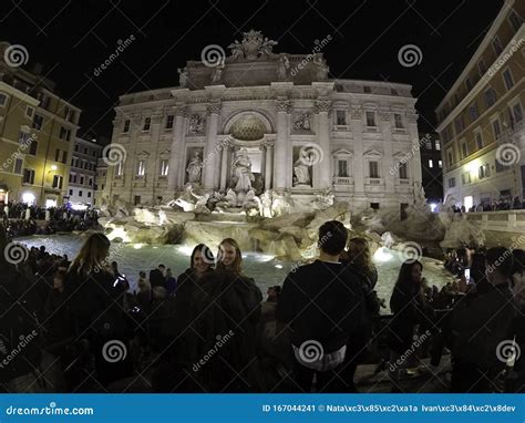 Tourists at Illuminated Fontana Di Trevi, Trevi Fountain at Night, Rome ...