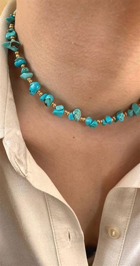 Turquoise Choker Necklace, Layered Beaded Choker, Boho Bead Choker Gift for Her - Etsy