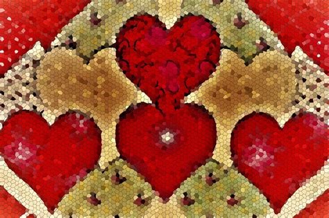 Red And Gold Mosaic Tile Hearts Free Stock Photo - Public Domain Pictures