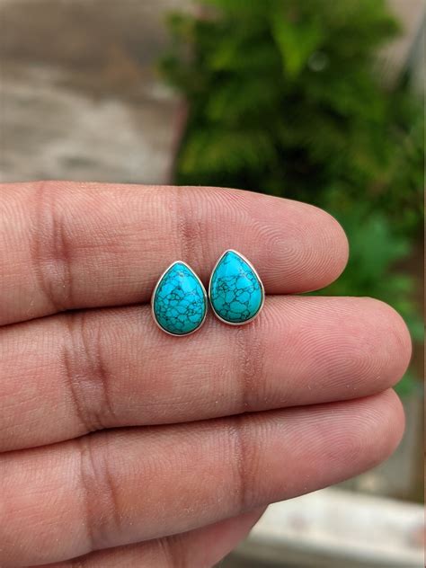 Genuine Turquoise Stud Earrings 925 Sterling Silver Studs - Etsy UK