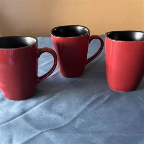 CORELLE HEARTHSTONE STONEWARE/ 12 oz coffee mugs/ set of 3/ red $12.00 - PicClick