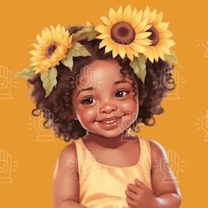 Black Baby Girl Clip Art, Little Girl Sunflowers, Yellow Flower Theme, Newborn Infant Clipart ...