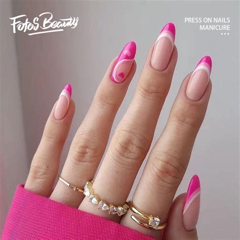 Fofosbeauty 24 pcs Almond Press on Nails Tips,Barbie Pink Series Medium ...