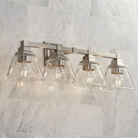 Regency Hill Modern Wall Light Satin Nickel Hardwired 28" Wide 4-Light Fixture Clear Glass for ...