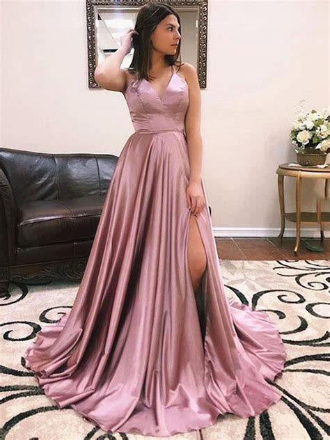 A Line V Neck Dusty Pink Prom Dresses with Corset Back, Dusty Pink For ...