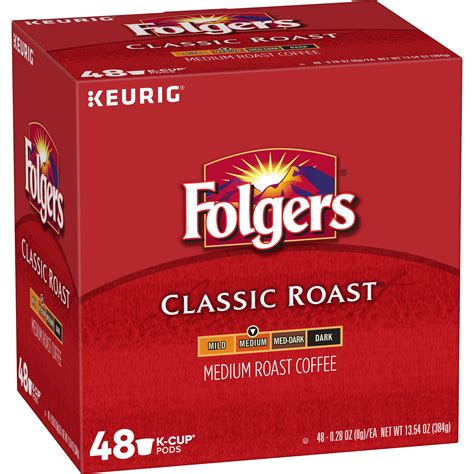 Folgers Classic Roast K-Cup Coffee Pods, Medium Roast, 48 Count For Keurig and K-Cup Compatible ...