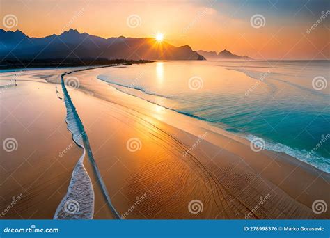 Beautiful Beach with a Sunset in the Background Stock Illustration ...